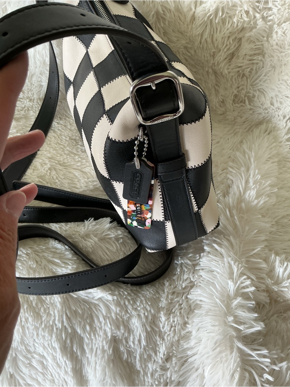 Coachtopia Checker Leather Shoulder Bag in Black and White - Picture 4 of 9